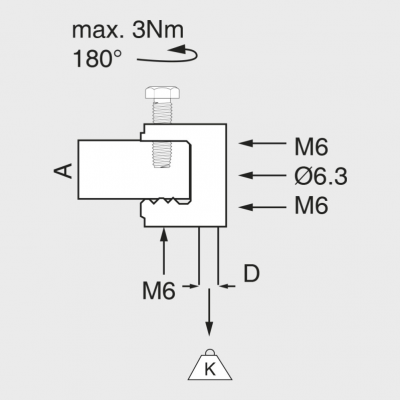 Uchwyt CMV do belek z gwintami M6 i otworami 6,3mm grubośc belki <16 opk=50szt. 96CMV CELO (96CMV)